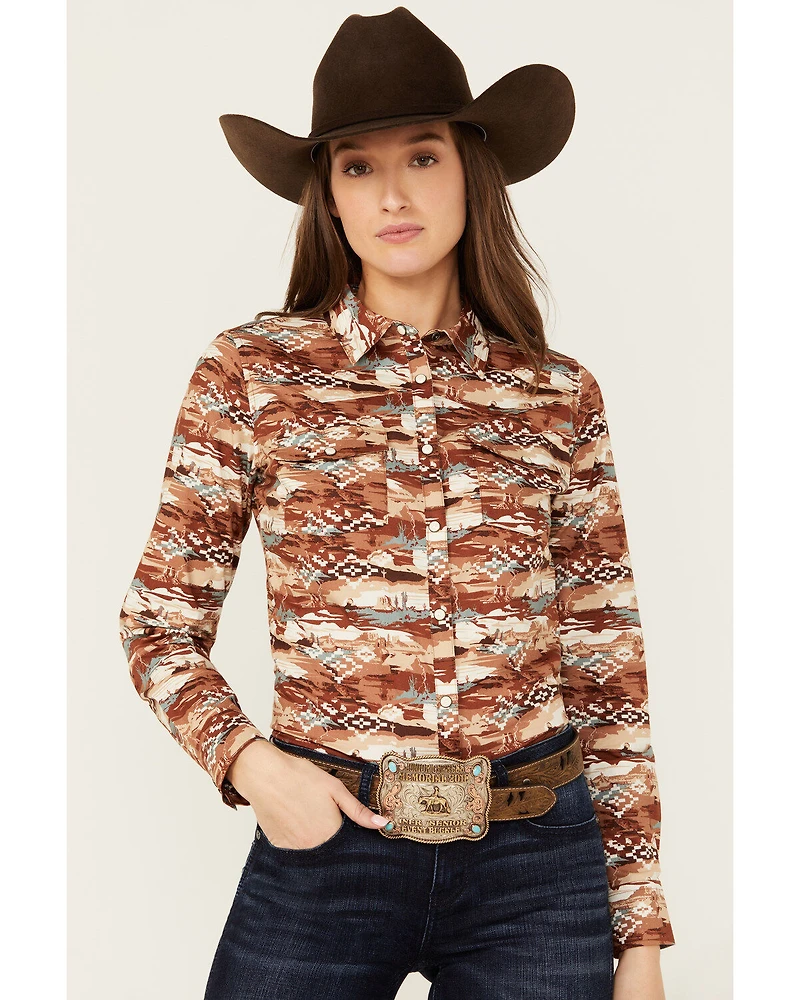 Shyanne Women's Cheyenne Desert Tossed Long Sleeve Snap Stretch Western Shirt