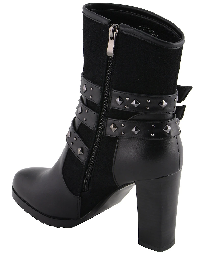 Milwaukee Leather Women's Block Heel Triple Strap Riding Boots - Round Toe