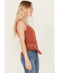 Idyllwind Women's Lace & Fringe Handkerchiefed Tank