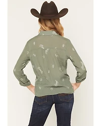 June & Hudson Women's Western Embroidered 3/4 Sleeve Button-Down Shirt