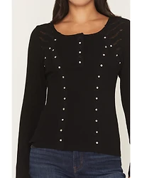 Miss Me Women's Embellished Lace Long Sleeve Shirt