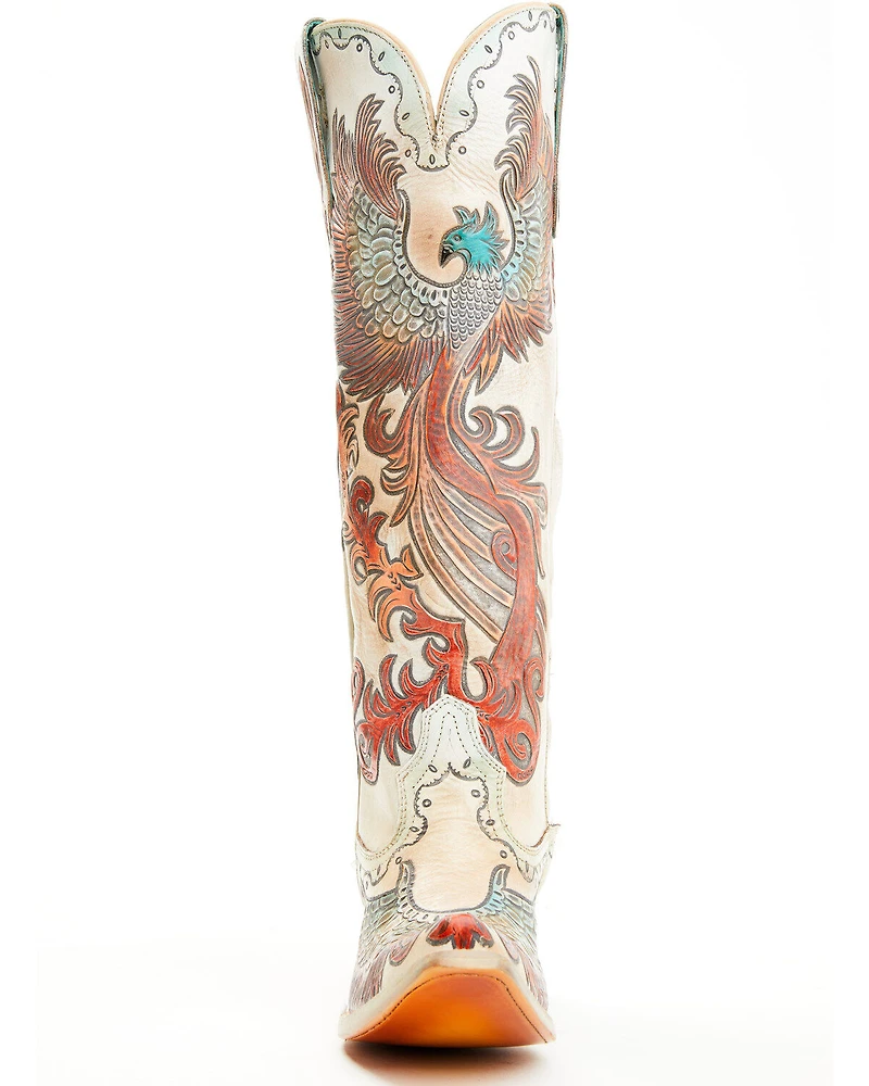 Corral Women's Fire Phoenix Hand Tooled And Painted Tall Western Boots - Snip Toe