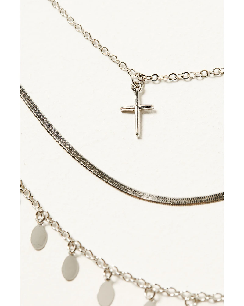 Shyanne Women's Layered Chain Cross and Dangle Necklace
