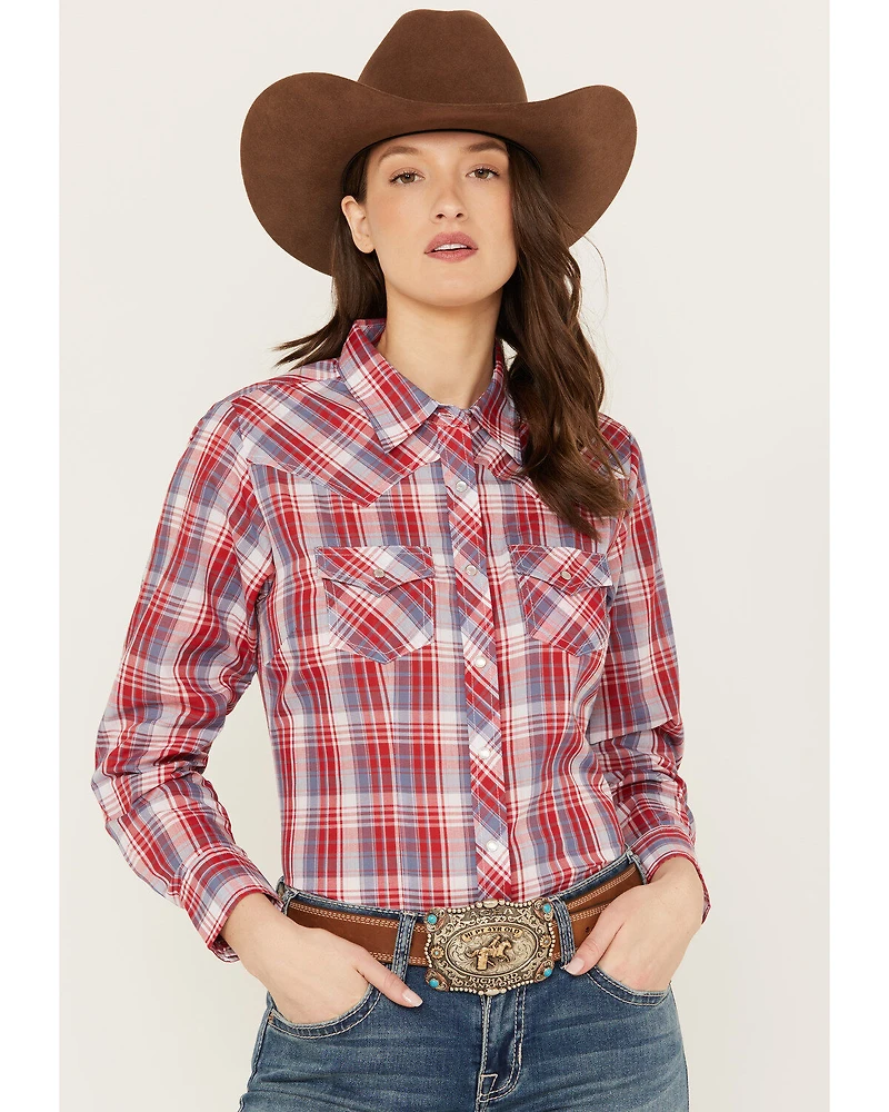 Ely Walker Women's Plaid Print Long Sleeve Pearl Snap Western Shirt