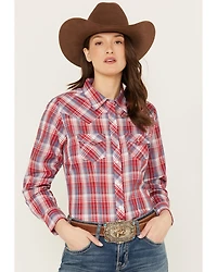 Ely Walker Women's Plaid Print Long Sleeve Pearl Snap Western Shirt