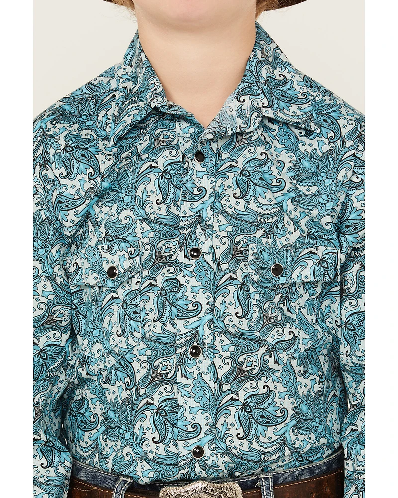 Rock & Roll Denim Boys' Paisley Print Long Sleeve Pearl Snap Stretch Western Shirt