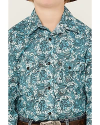 Rock & Roll Denim Boys' Paisley Print Long Sleeve Pearl Snap Stretch Western Shirt