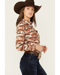 Shyanne Women's Cheyenne Desert Tossed Long Sleeve Snap Stretch Western Shirt