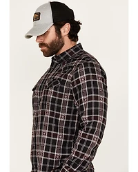 Moonshine Spirit Men's Dobby Plaid Print Long Sleeve Snap Wester Shirt
