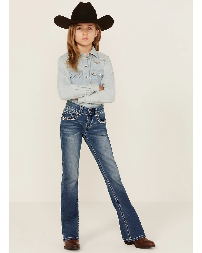 Shyanne Little Girls' Americana Horseshoe Pocket Stretch Bootcut Jeans
