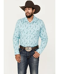 Rock & Roll Denim Men's Paisley Striped Print Long Sleeve Pearl Snap Stretch Western Shirt