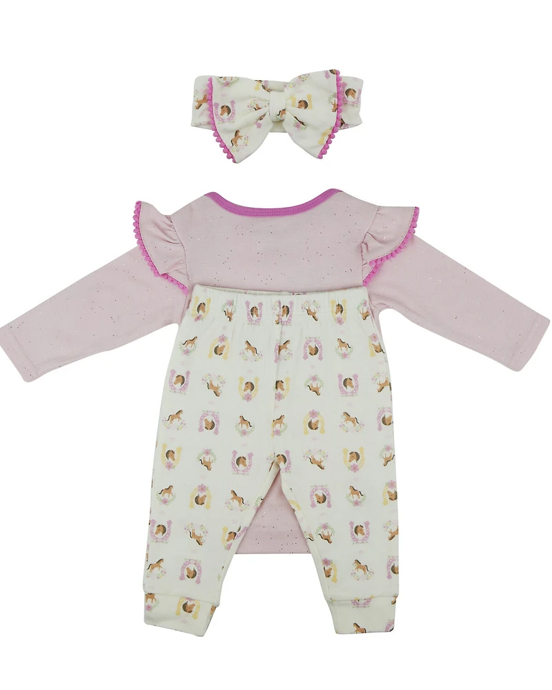 Wrangler Infant Girls' Pony Onesie Set - 3 Piece