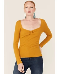 Panhandle Women's Cinch Front Ribbed Knit Long Sleeve Top