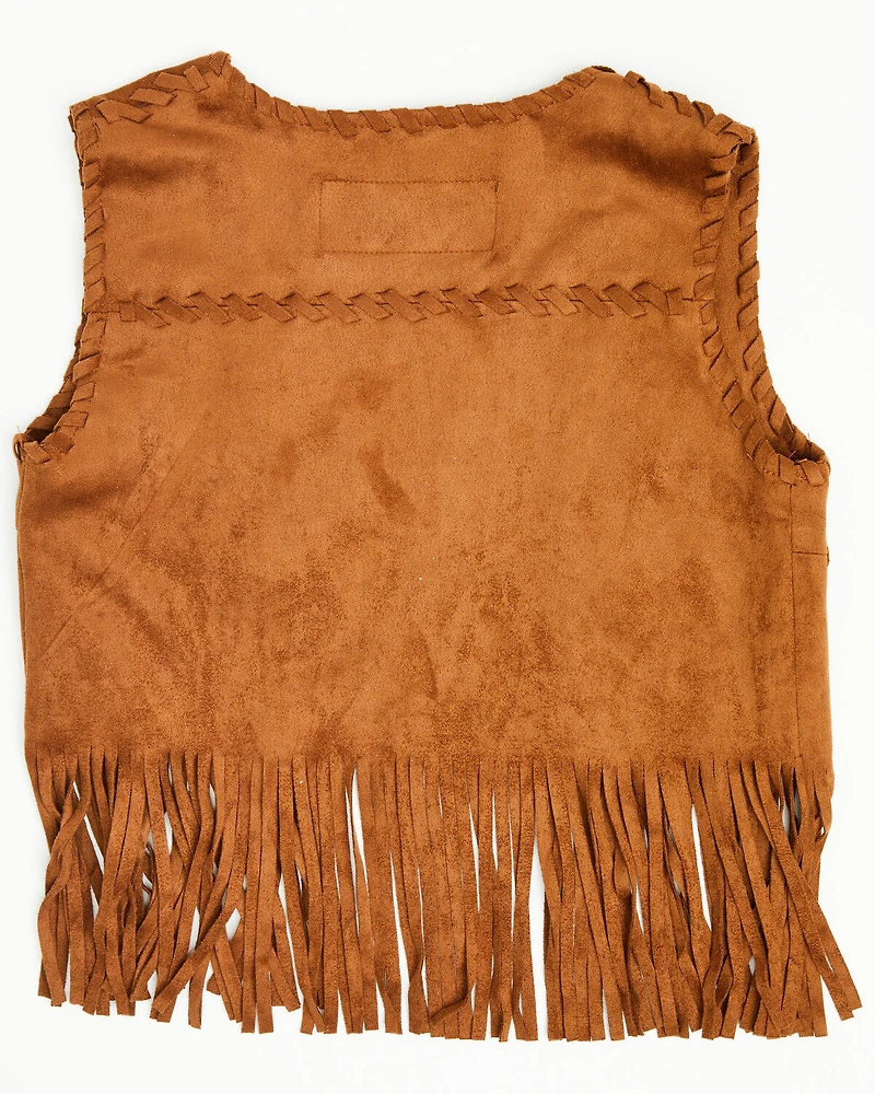 Fornia Girls' Whipstitch Fringe Faux Suede Vest