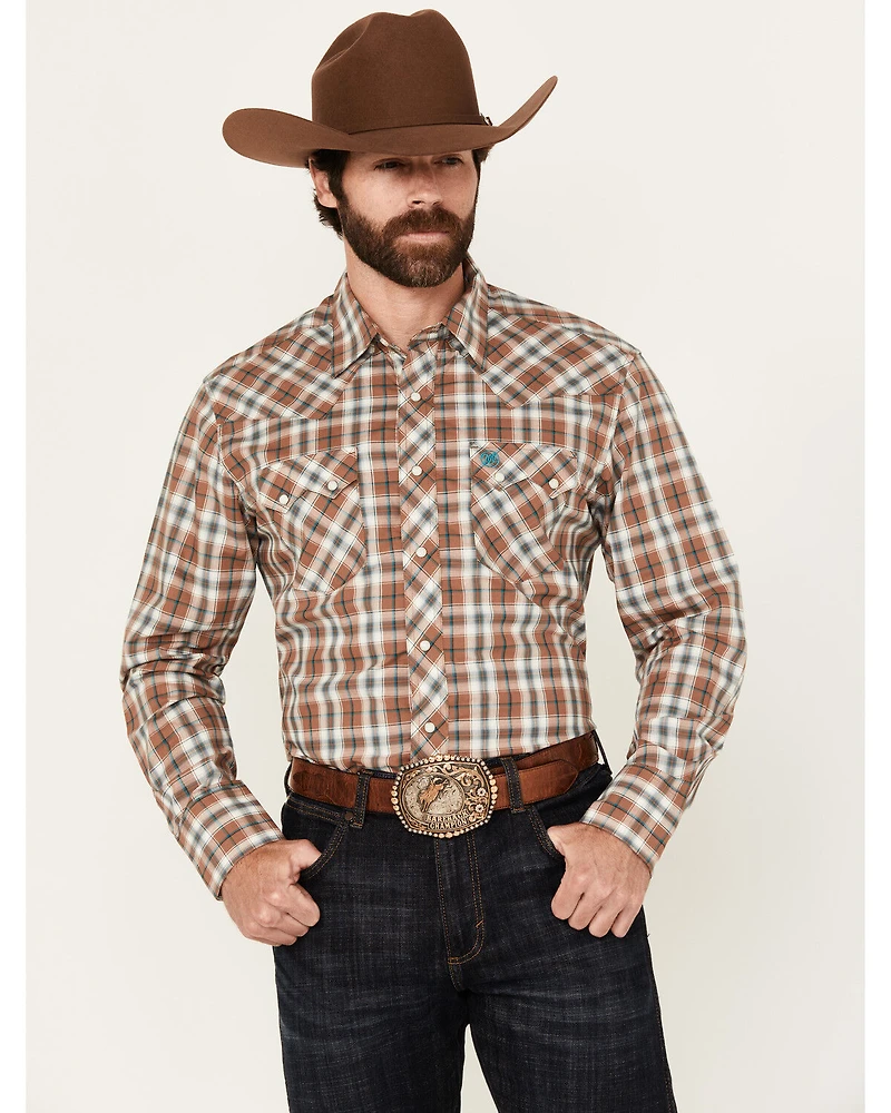 Wrangler Retro Men's Plaid Print Long Sleeve Snap Western Shirt