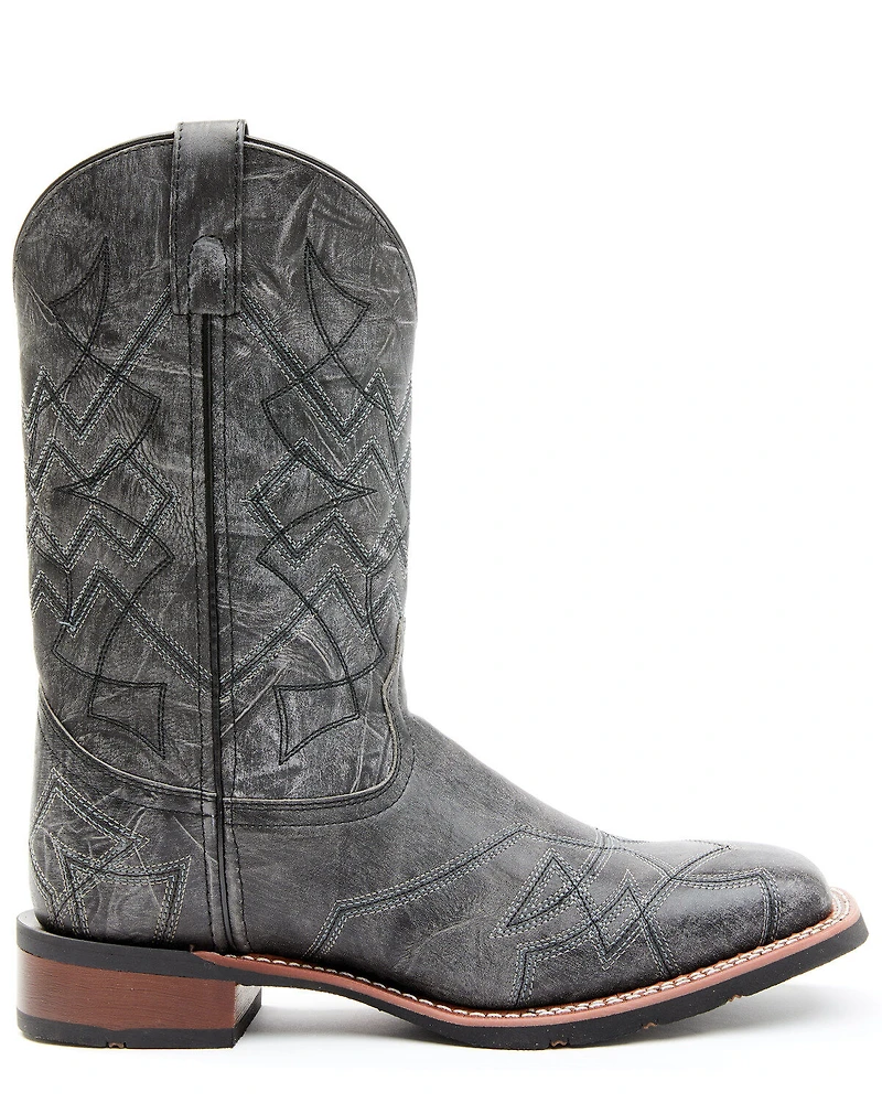 Laredo Men's Charcoal Geo Stitch Western Boots - Broad Square Toe