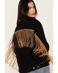 The Harley Jacket by DanielXDiamond: Women's Black Denim with Gold Fringe