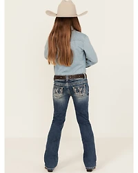 Shyanne Girls' Medium Wash Double Horseshoe Pocket Bootcut Stretch Denim Jeans