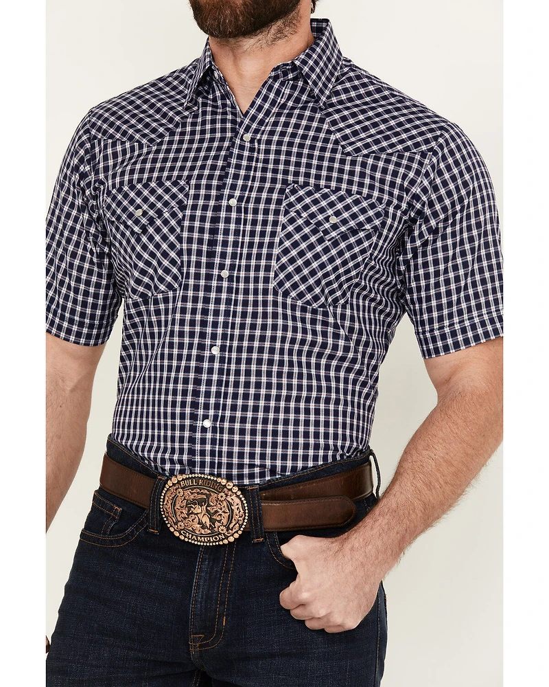 Ely Walker Men's Plaid Print Short Sleeve Snap Western Shirt