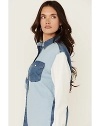 Wrangler Retro Women's Color Block Denim Long Sleeve Snap Western Shirt