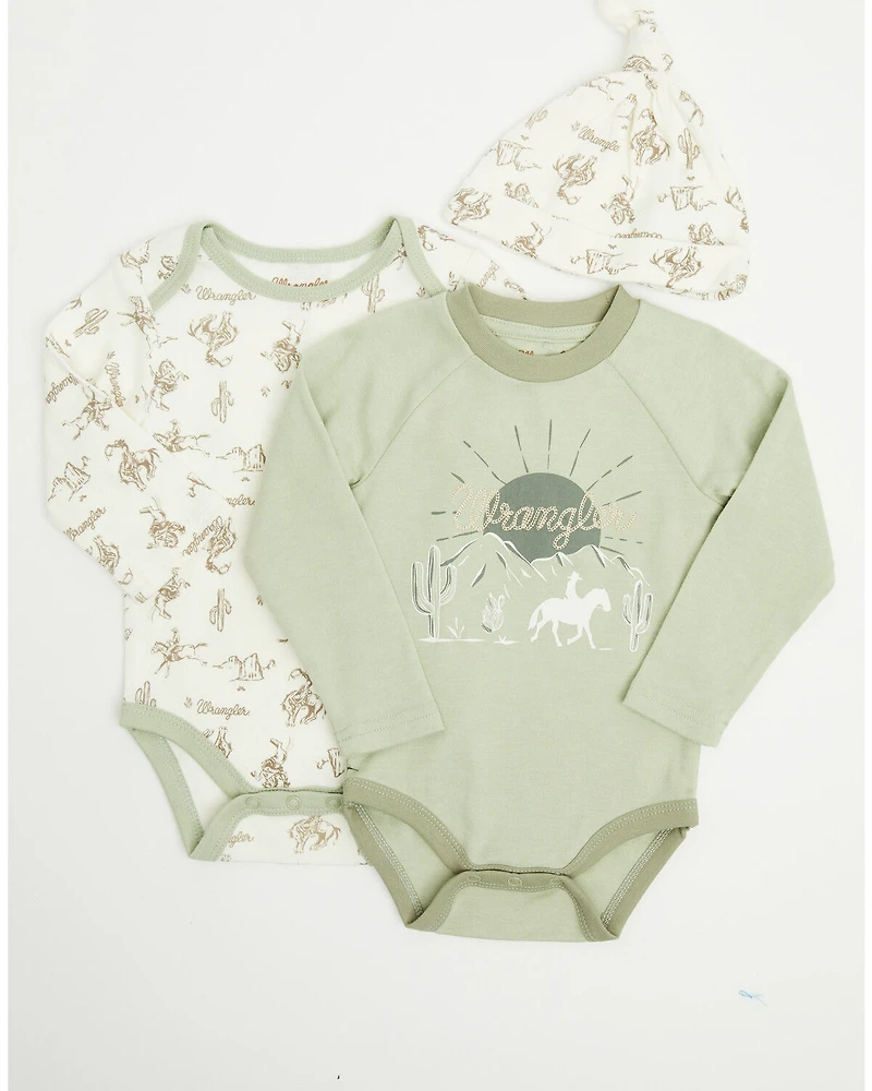 Wrangler Infant Boys' Cowboy Sunset Onesie Set - 3 Piece