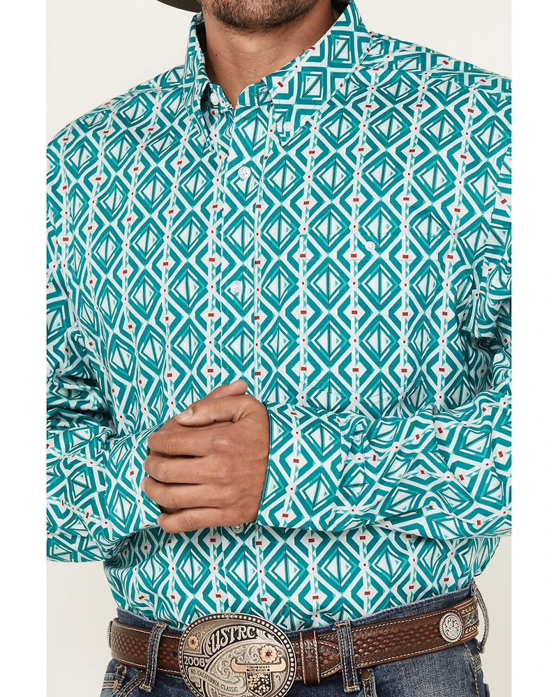 RANK 45® Men's Fearless Geo Long Sleeve Button-Down Western Shirt