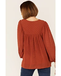 Flying Tomato Women's Embroidered Long Sleeve Peasant Top