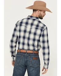 Blue Ranchwear Men's Aster Plaid Print Long Sleeve Snap Western Shirt