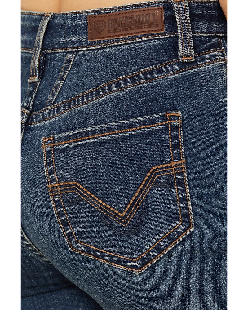 Rock & Roll Denim Women's Medium Wash High Rise Yoke Detail Bootcut Jeans