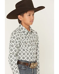 Gibson Trading Co Boys' Time Warp Geo Print Long Sleeve Snap Western Shirt