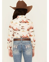Wrangler Girls' Horse Desert Long Sleeve Pearl Snap Western Shirt