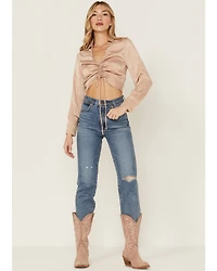 Lush Women's Satin Cinch Front Blouse