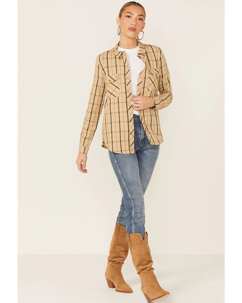 Wild Moss Women's Plaid Boyfriend Long Sleeve Woven Flannel Shirt
