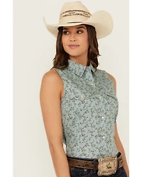 Wrangler Retro Women's Floral Print Sleeveless Pearl Snap Western Shirt