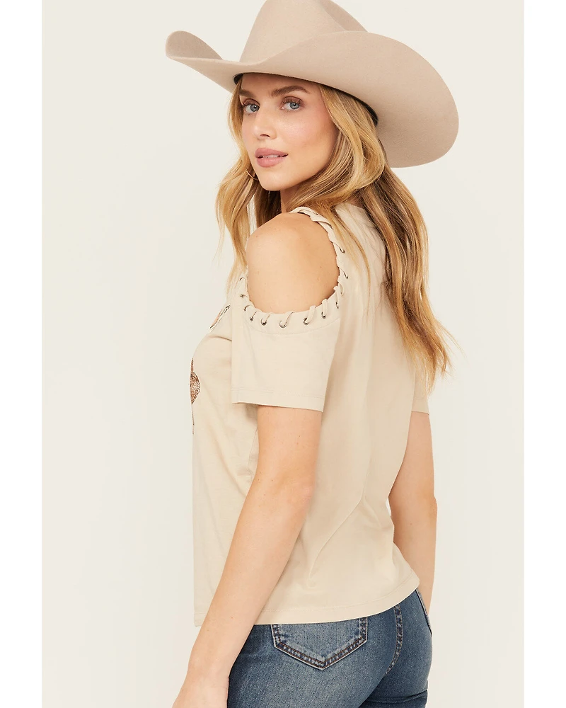 Shyanne Women's Cold Shoulder Steerhead Graphic Tee