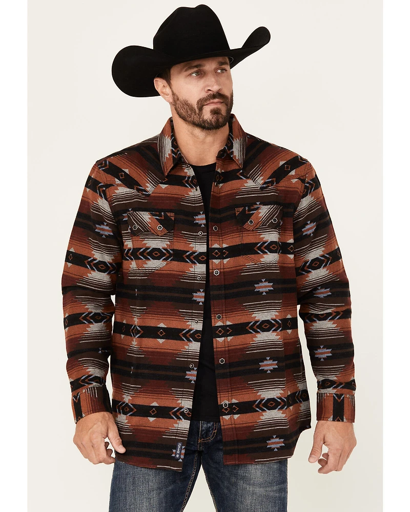 Moonshine Spirit Men's Smoke Cover Southwestern Print Long Sleeve Snap Western Shirt