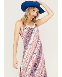 Wild Moss Women's Multi Print Hanky Hem Midi Dress