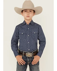 Ely Walker Boys' Geo Print Long Sleeve Snap Stretch Western Shirt