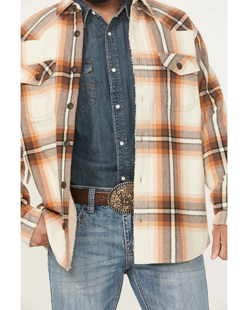 Cody James Men's Grant Plaid Print Long Sleeve Sherpa Lined Button-Down Shirt Jacket