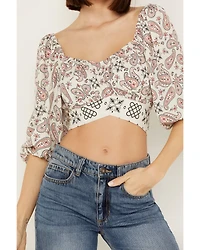 Beyond The Radar Women's Bandana Print Tie Back Top