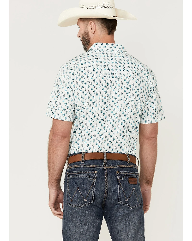 Moonshine Spirit Men's Blue Agave Floral Print Short Sleeve Snap Western Shirt