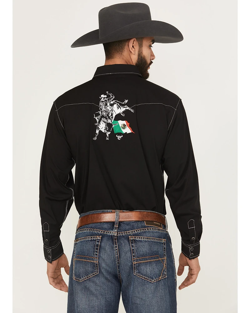 Cowboy Hardware Men's Boot Barn Exclusive Mexico Flag And Bull Long Sleeve Snap Stretch Western Shirt