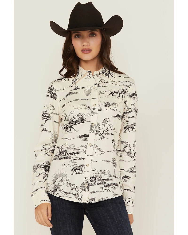 Wrangler x Lainey Wilson Women's Landscape Print Long Sleeve Snap Western Shirt