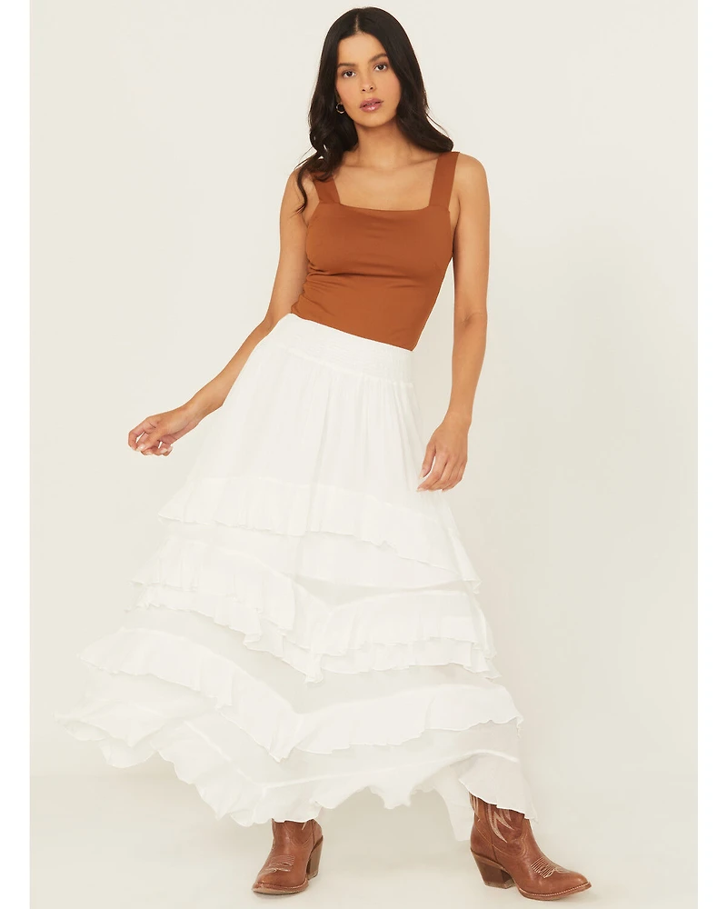 Blue B Women's Tiered Ruffle Midi Skirt