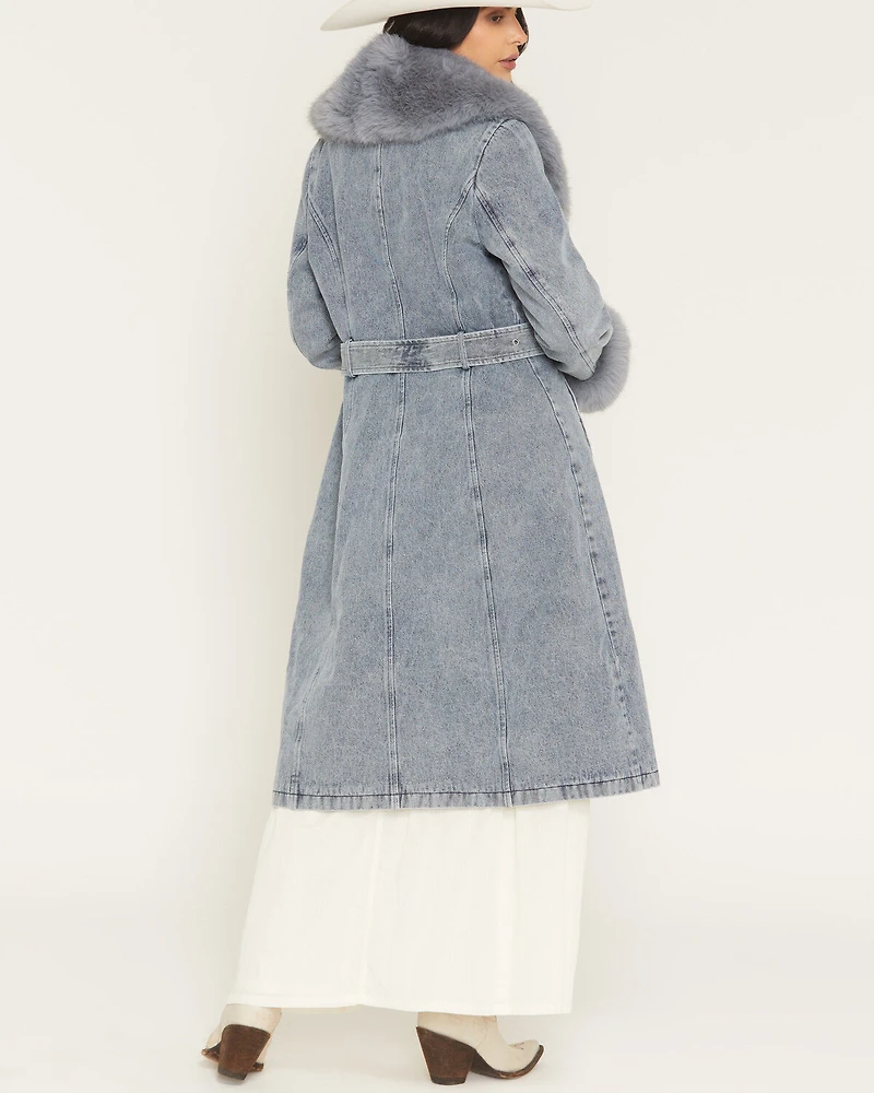 Azalea Wang Women's Kaya Denim Faux Fur Trench Coat