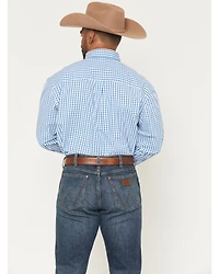 George Strait by Wrangler Men's Plaid Print Long Sleeve Button-Down Stretch Western Shirt