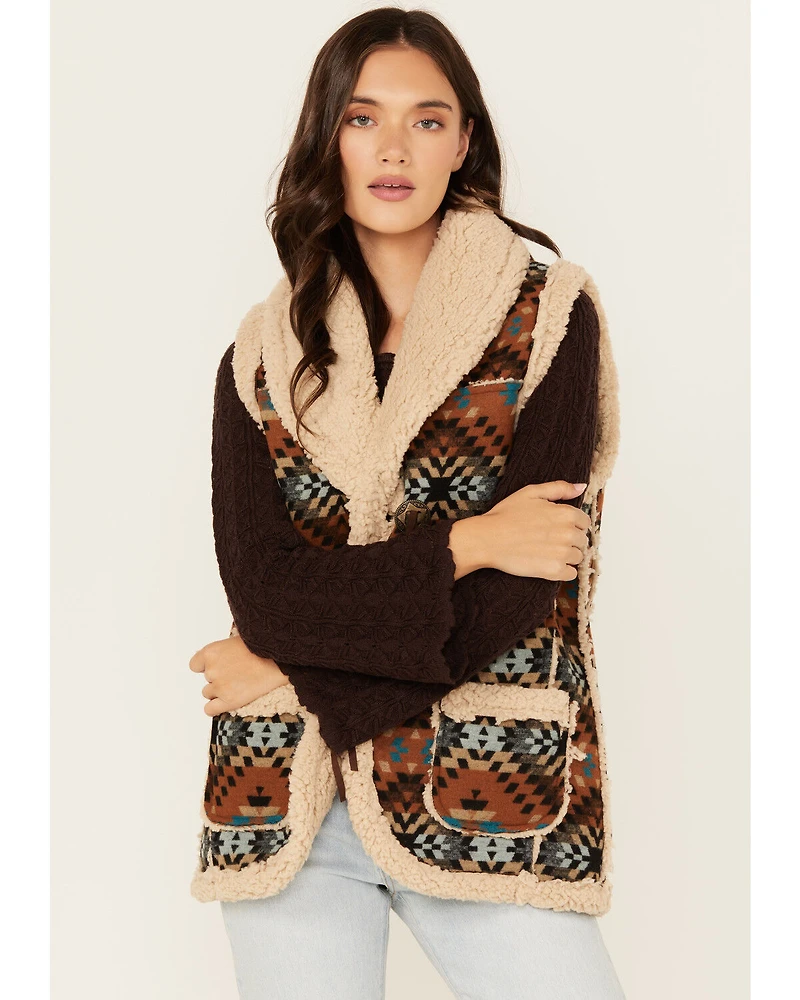 Cotton & Rye Women's Southwestern Print Sherpa Lined Vest