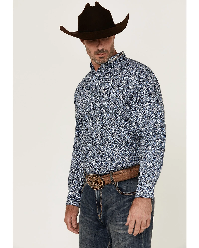 Ariat Men's Team Orlando Medallion Print Logo Long Sleeve Button-Down Western Shirt
