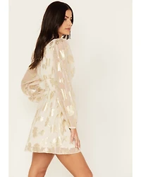 Sadie & Sage Women's Cham Afterglow Metallic Floral Print Mini Dress