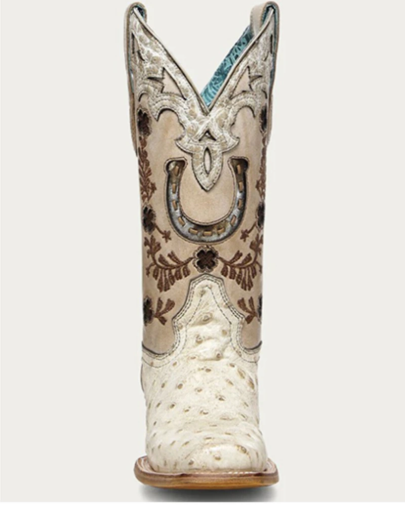 Corral Women's Horseshoe Overlay Exotic Ostrich Western Boots - Square Toe